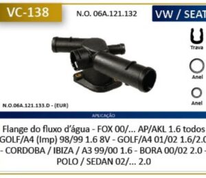 Flange do Fluxo de Água Volkswagen Audi Seat VC-138
